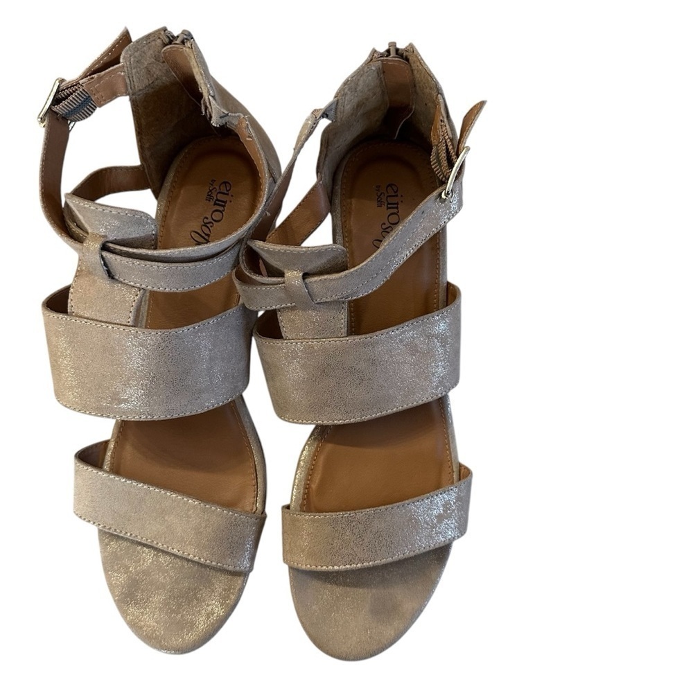 Sofft Aldina Euro Soft Women’s Metallic Champagne Block Heel Sandal Sz 11M GUC